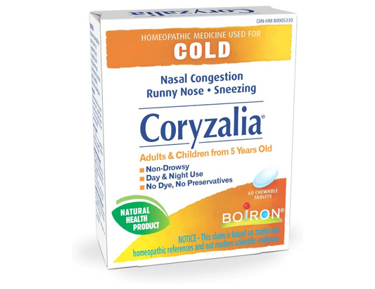 Boiron - Coryzalia Homeopathic Medicine for Nasal Congestion, Runny Nose & Sneezing - 60 Chewable Tablets - current product packaging