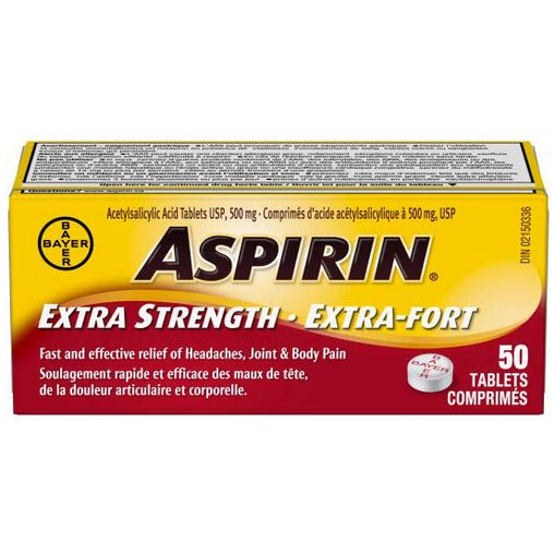 Aspirin Extra Strength 500mg Tablets – 50 Count