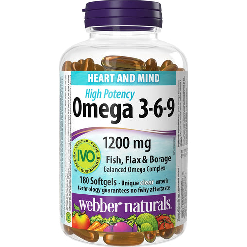 Webber Naturals Omega-3-6-9 1200mg – 180 Clear Enteric Softgels