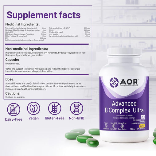 AOR Advanced B Complex Ultra - 525 mg, 60 Vegan Tablets