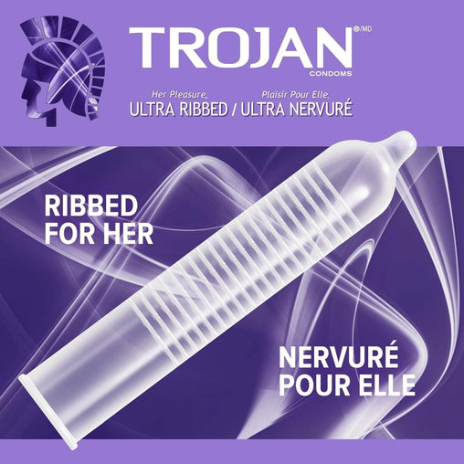 TROJAN Ultra Ribbed Lubricated Latex Condoms - 12 count