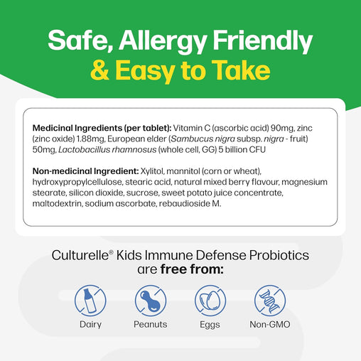 Culturelle Kids Immune Defense Probiotic + Elderberry Mixed Berry, 30 Chewables