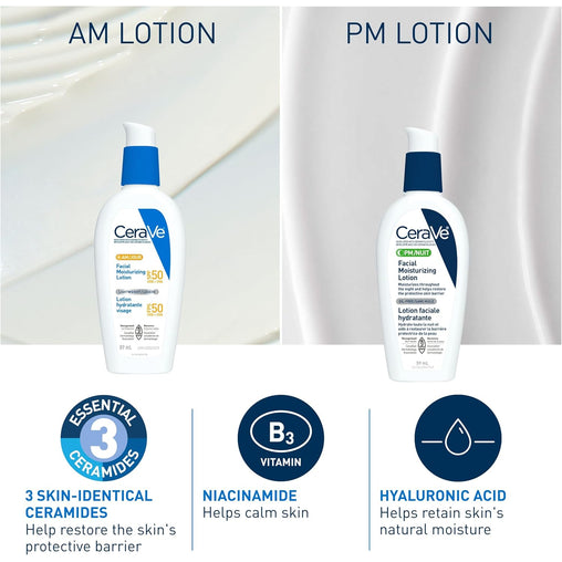 CeraVe AM/PM Face Moisturizing Lotion Bundle: (AM Face Moisturizer, SPF 50 - 89 mL) & (PM Face Moisturizer – 89 mL)
