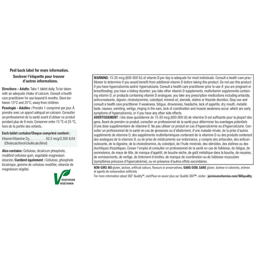 Jamieson Vitamin D3 2,500 IU - 180 Tablets