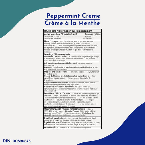 Gas-X Extra Strength Chewable Tablets Peppermint Creme, 125 mg - 18 Tablets