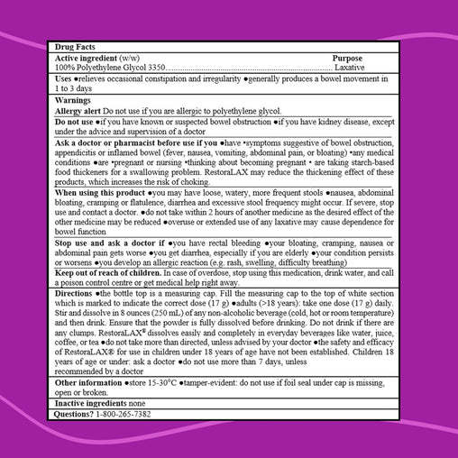 RestoraLAX Polyethylene Glycol 3350 Powder 238 g - 14 Doses