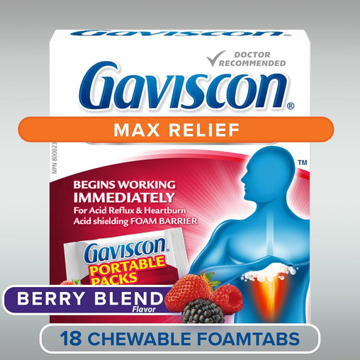 Gaviscon Max Relief, Berry Blend  – 18 Chewable Foamtabs