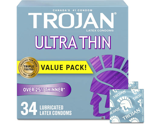 Trojan Ultra Thin Lubricated Latex Condoms - 34 Pack