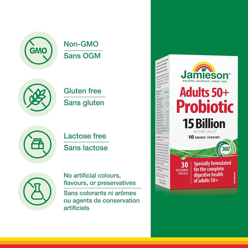 Jamieson Adult 50+ Probiotic 15 Billion Active Cells, 30 veg capsules