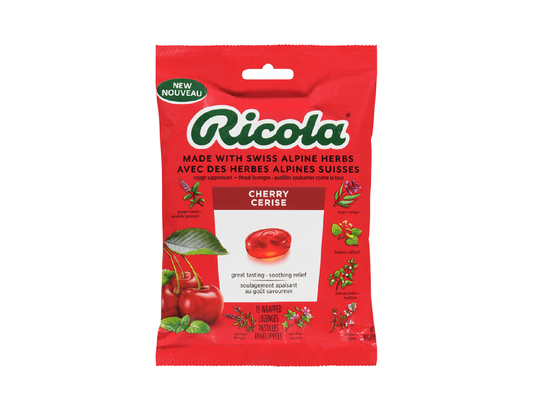 Ricola - Cherry Cough Suppressant Throat Lozenges - 19 Lozenges - current product packaging