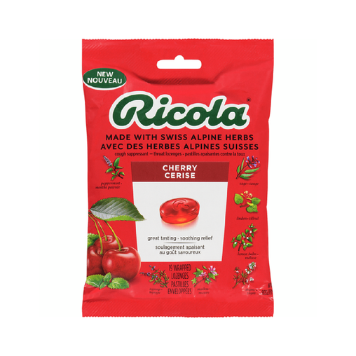 Ricola - Cherry Cough Suppressant Throat Lozenges - 19 Lozenges - current product packaging