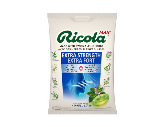 Ricola - Max Extra Strength Throat Lozenges, Icy Menthol - 34 Lozenges - current product packaging