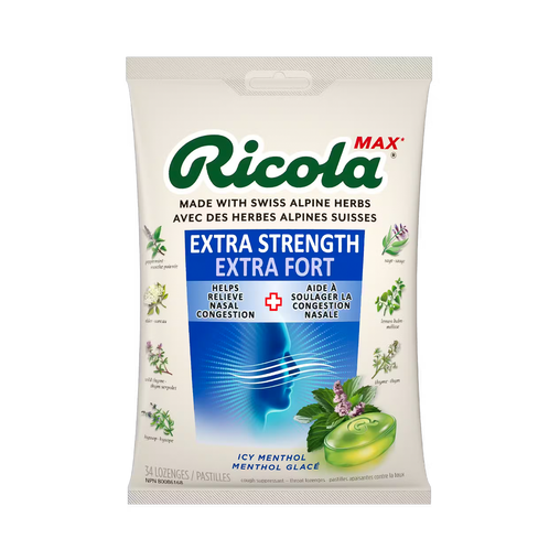 Ricola - Max Extra Strength Throat Lozenges, Icy Menthol - 34 Lozenges - current product packaging