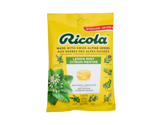 Ricola - Lemon Mint, No Sugar Added - 19 Wrapped Lozenges - current product packaging