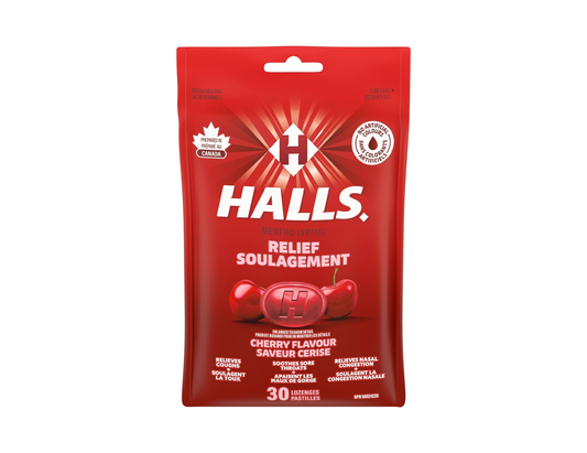 Halls - Relief Mentho-Lyptus Lozenges, Cherry - 30 Lozenges - current product packaging