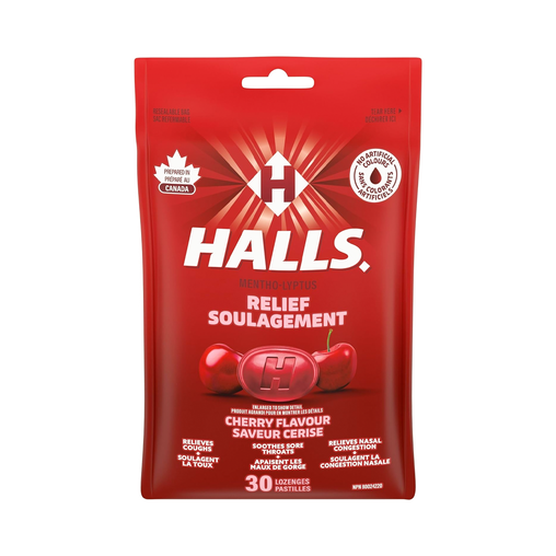 Halls - Relief Mentho-Lyptus Lozenges, Cherry - 30 Lozenges - current product packaging