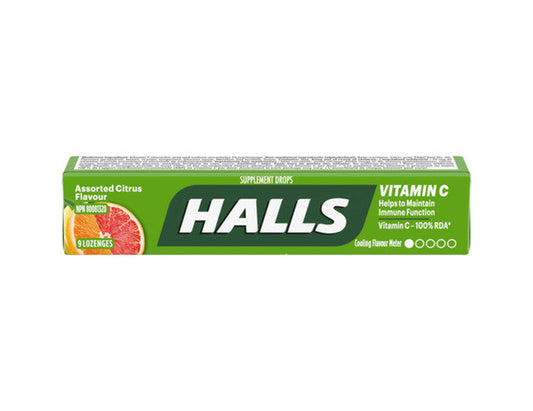 Halls - Vitamin C - Assorted Citrus Flavours - 9 Lozenges - current product packaging