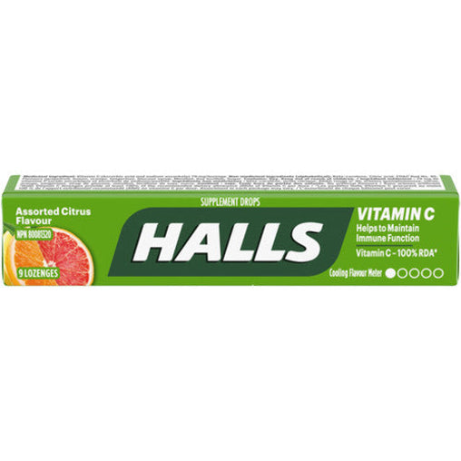 Halls - Vitamin C - Assorted Citrus Flavours - 9 Lozenges - current product packaging