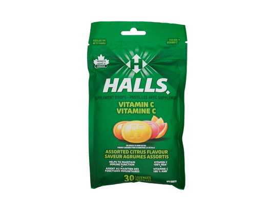 Halls - Vitamin C Supplement Drops, Assorted Citrus - 30 Lozenges - current product packaging