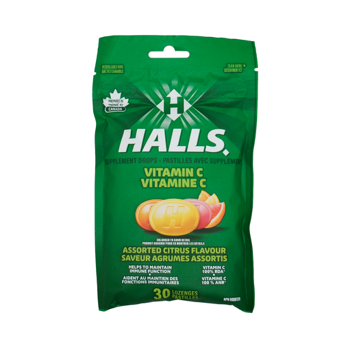 Halls - Vitamin C Supplement Drops, Assorted Citrus - 30 Lozenges - current product packaging