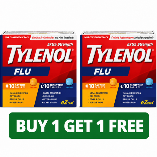 Tylenol Extra Strength Flu Relief Day/Night, EZTabs - 20 Tablets (2-Pack, Total: 40 Tablets)
