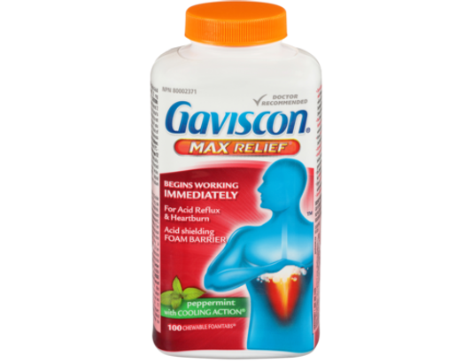 Gaviscon Max Relief Peppermint with Cooling Action, 100 Chewable Tablets