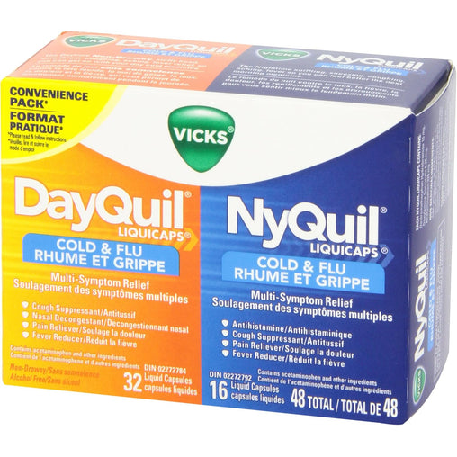 Vicks DayQuil & NyQuil Cold & Flu Multi-Symptom Relief LiquiCaps – 48 Capsules