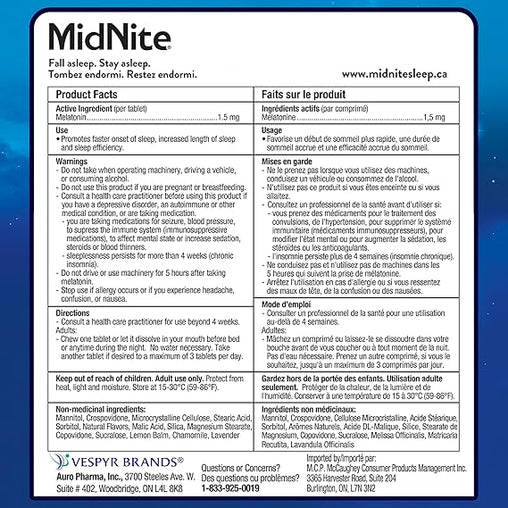 Midnite Sleep Health Supplement Cherry, 1.5 mg Melatonin, 30 Count