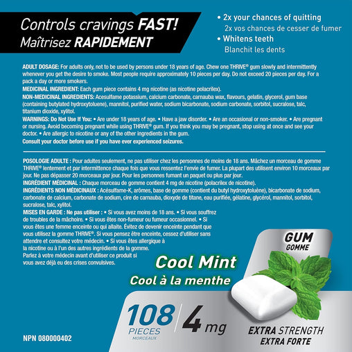 Thrive Nicotine Replacement Gum, 4mg Extra Strength, Mint, 108 Count