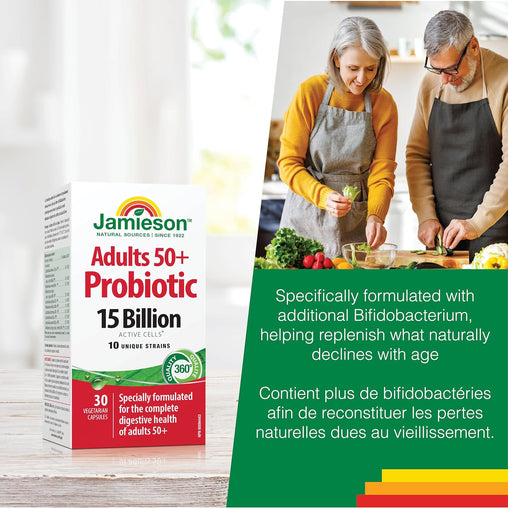 Jamieson Adult 50+ Probiotic 15 Billion Active Cells, 30 veg capsules