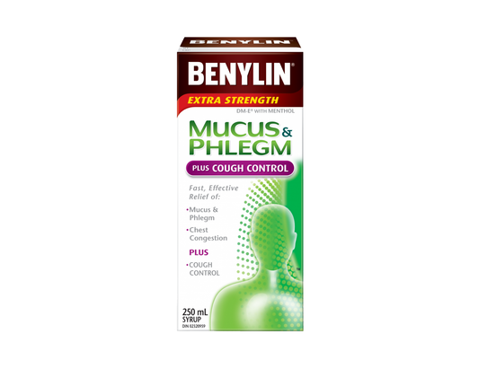 Benylin - Extra Strength Mucus & Phlegm Plus Cough Control Syrup - 250 mL - current product packaging