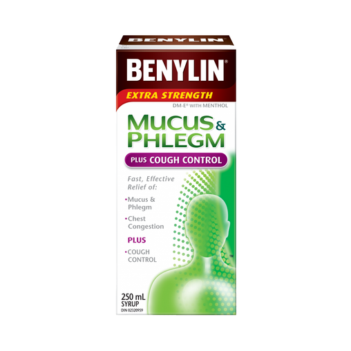 Benylin - Extra Strength Mucus & Phlegm Plus Cough Control Syrup - 250 mL - current product packaging