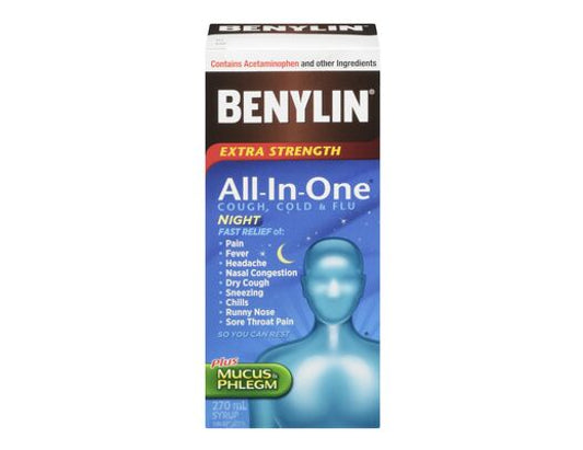 Benylin All-in-One Night Cold & Flu Relief Syrup - 270ml