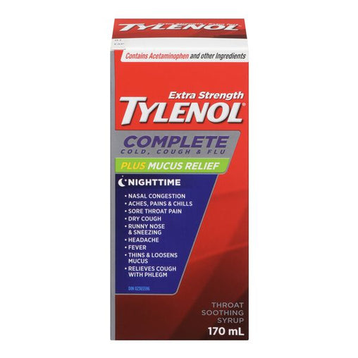 Tylenol Extra Strength Complete Cough, Cold & Flu Night With Mucus Relief - 170 mL