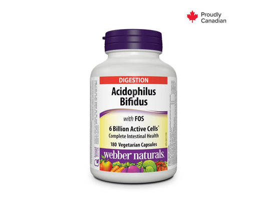 Webber Naturals Acidophilus Bifidus with FOS, 6 Billion Active Cells - 180 Vegetarian Capsules
