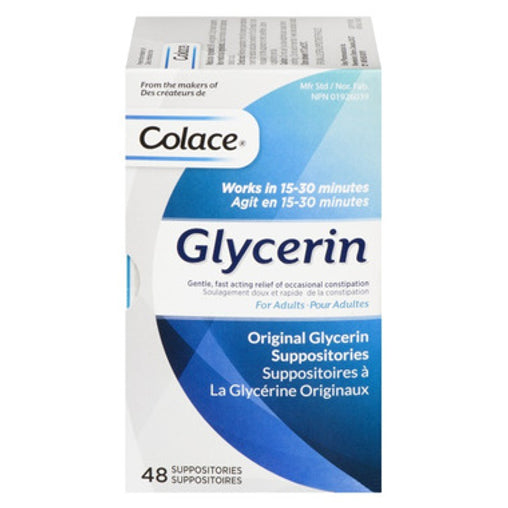 Colace Original Glycerin Suppositories for Adults, 48 Count