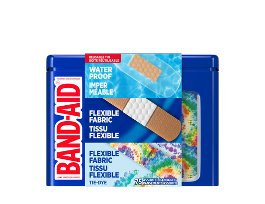 Band-Aid Assorted Bandages in Reusable Tin - 75 Count product packaging