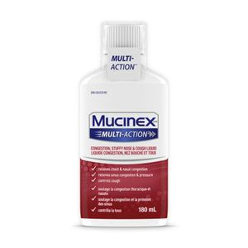 Mucinex Multi-Action Congestion, Stuffy Nose & Cough Liquid current packaging