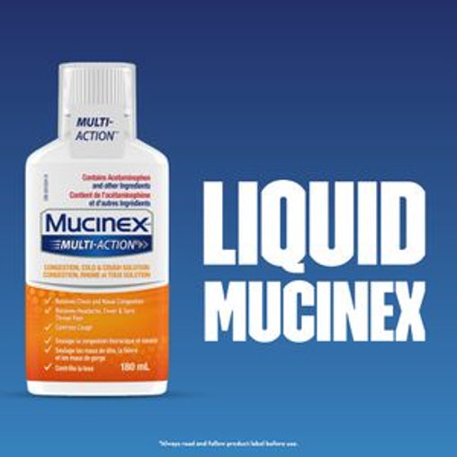 Mucinex Multi-Action liquid cough and cold relief features