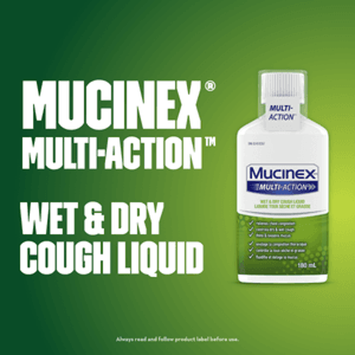 Mucinex Multi-Action wet and dry cough relief features