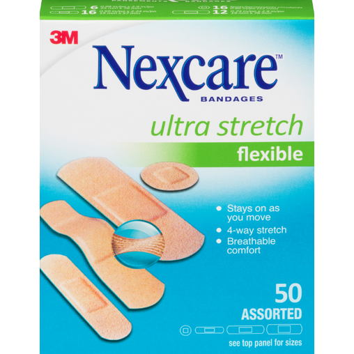 Nexcare Ultra Stretch Bandages, Assorted Sizes - 50 Count