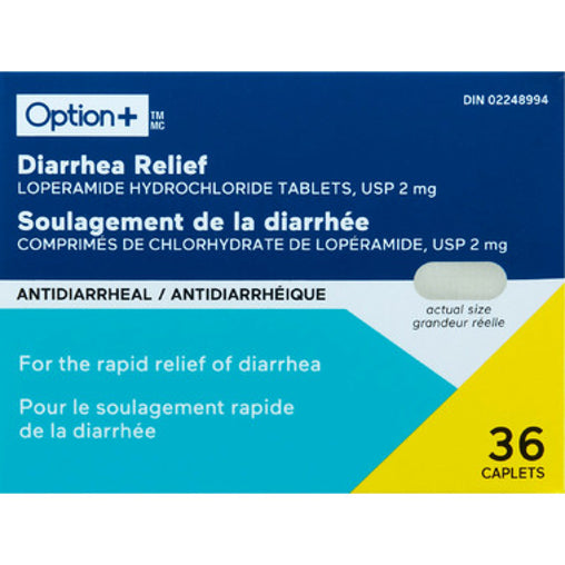 Option+ Diarrhea Relief Loperamide Hydrochloride 2 mg, 36 Caplets