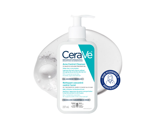 CeraVe Acne Control Cleanser, 2% Salicylic Acid Face Wash with Purifying Clay for Oily Skin and Blackheads, 237mL