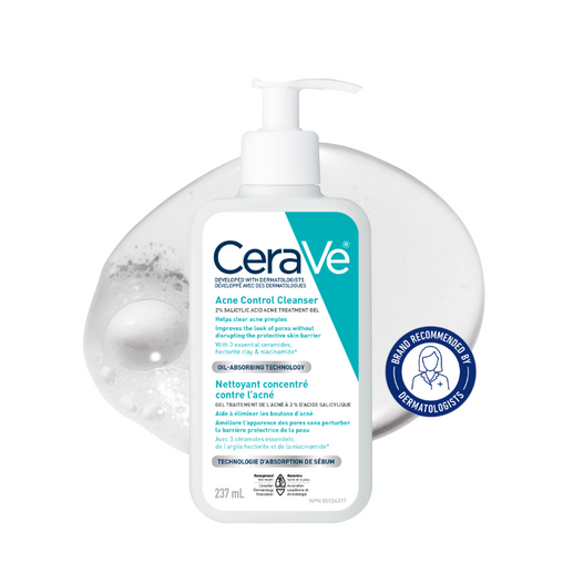 CeraVe Acne Control Cleanser, 2% Salicylic Acid Face Wash with Purifying Clay for Oily Skin and Blackheads, 237mL