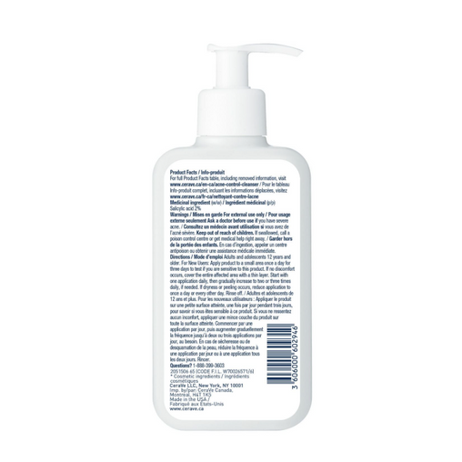 CeraVe Acne Control Cleanser, 2% Salicylic Acid Face Wash with Purifying Clay for Oily Skin and Blackheads, 237mL