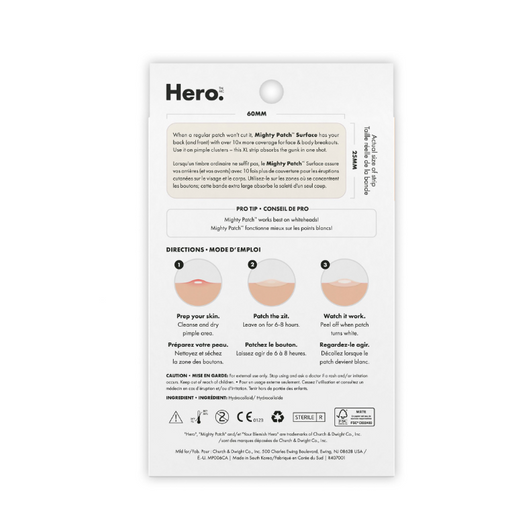 Hero Cosmetics Mighty Patch Surface – Large, Suitable for Sensitive Skin, 10 Count