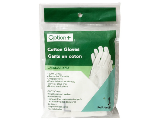 Option+ 100% Cotton Gloves, White Inspection & Skincare Gloves - 1 Pair