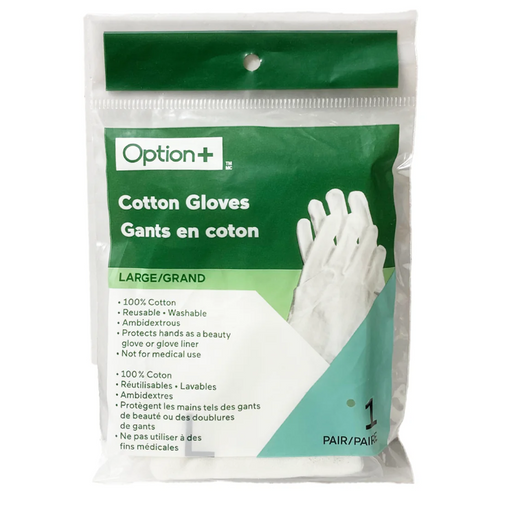 Option+ 100% Cotton Gloves, White Inspection & Skincare Gloves - 1 Pair