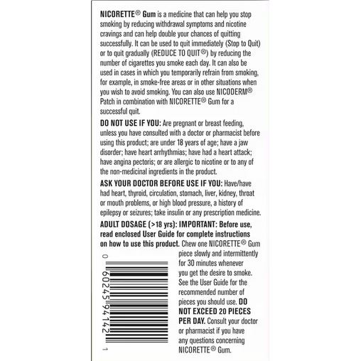 Nicorette 2 mg Nicotine Gum, Fresh Mint - 105 Pieces