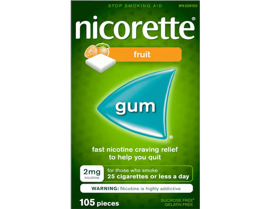 Nicorette 2 mg Nicotine Gum, Fresh Fruit - 105 Pieces
